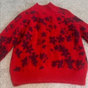 Liz Claiborne Red and Black Floral mock Turtleneck Sweater